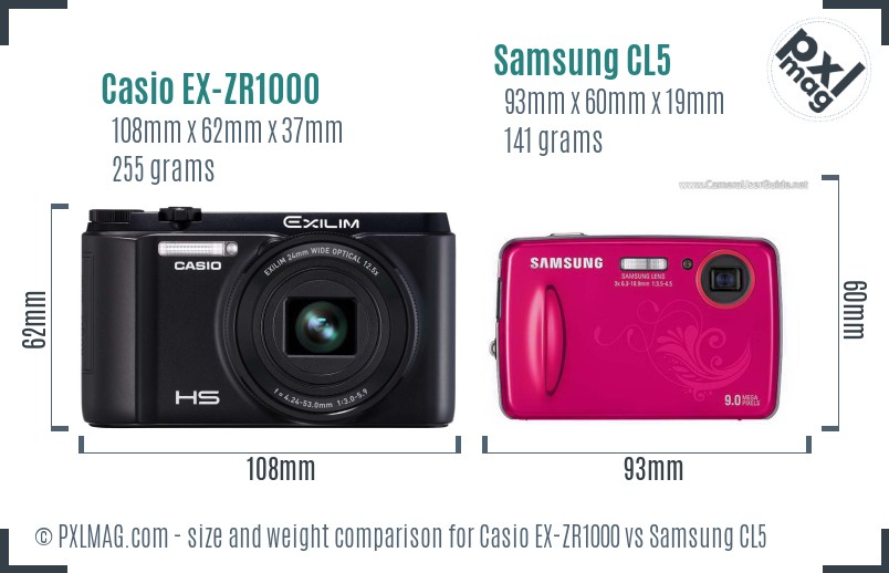 Casio EX-ZR1000 vs Samsung CL5 size comparison