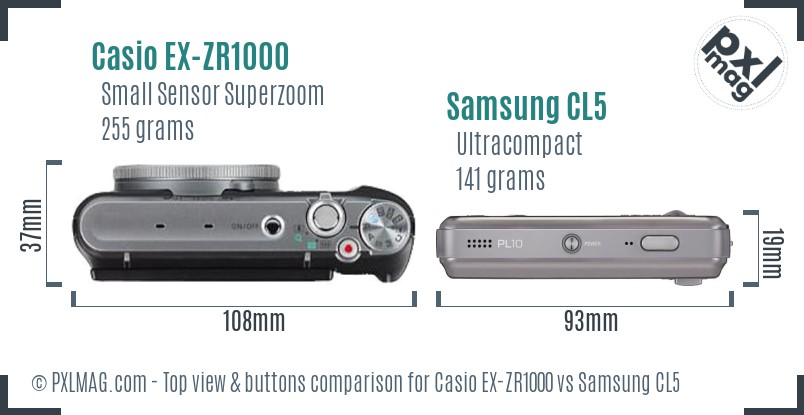 Casio EX-ZR1000 vs Samsung CL5 top view buttons comparison