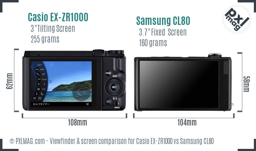 Casio EX-ZR1000 vs Samsung CL80 Screen and Viewfinder comparison