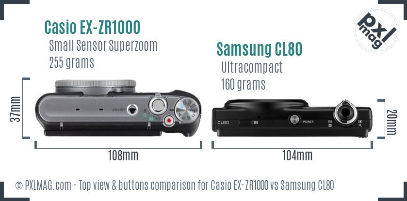 Casio EX-ZR1000 vs Samsung CL80 top view buttons comparison