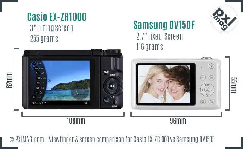 Casio EX-ZR1000 vs Samsung DV150F Screen and Viewfinder comparison