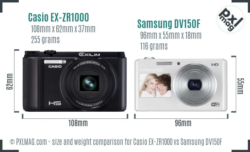 Casio EX-ZR1000 vs Samsung DV150F size comparison