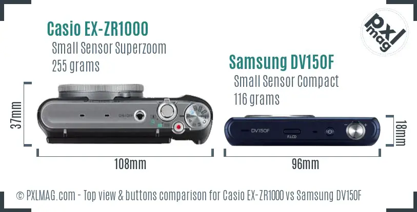 Casio EX-ZR1000 vs Samsung DV150F top view buttons comparison