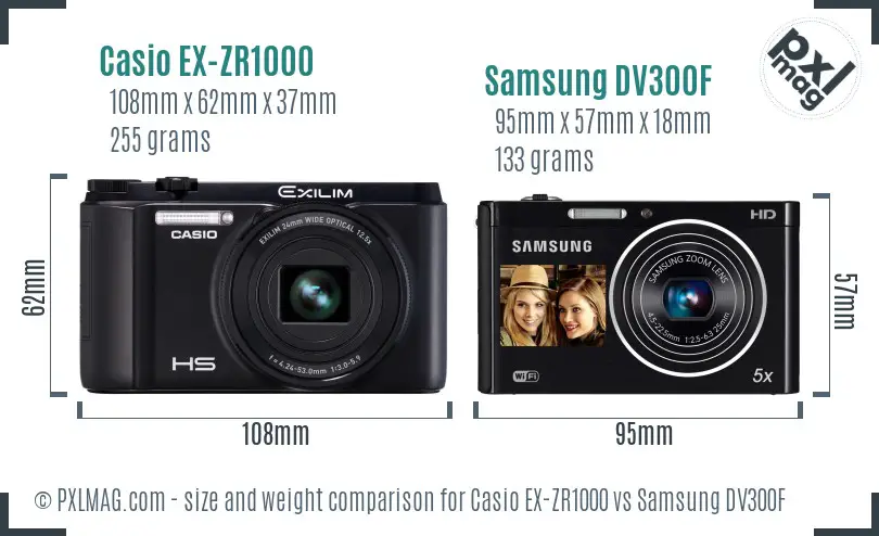 Casio EX-ZR1000 vs Samsung DV300F size comparison