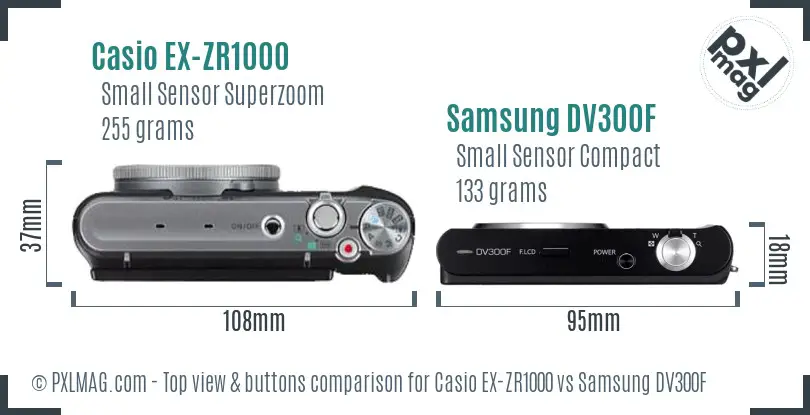 Casio EX-ZR1000 vs Samsung DV300F top view buttons comparison