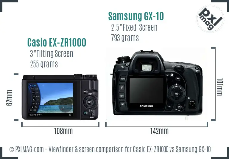 Casio EX-ZR1000 vs Samsung GX-10 Screen and Viewfinder comparison