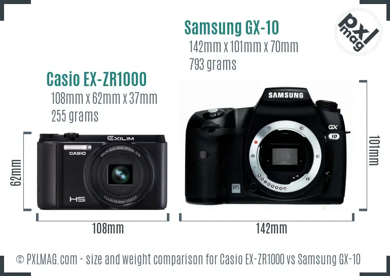 Casio EX-ZR1000 vs Samsung GX-10 size comparison