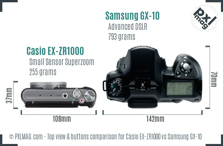 Casio EX-ZR1000 vs Samsung GX-10 top view buttons comparison