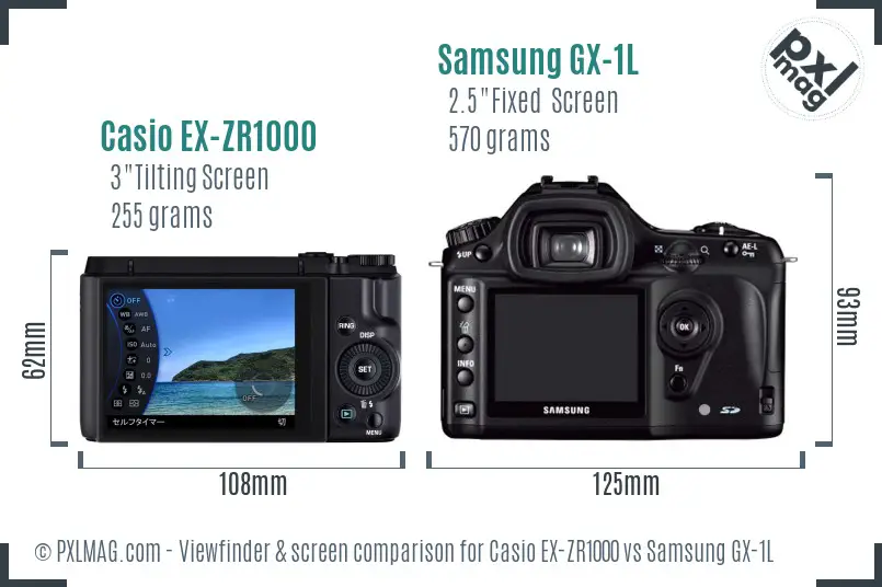 Casio EX-ZR1000 vs Samsung GX-1L Screen and Viewfinder comparison