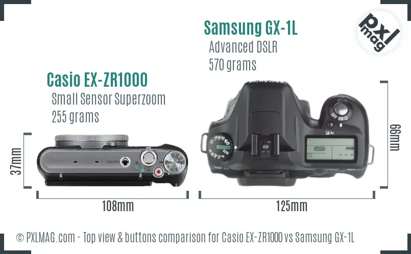 Casio EX-ZR1000 vs Samsung GX-1L top view buttons comparison