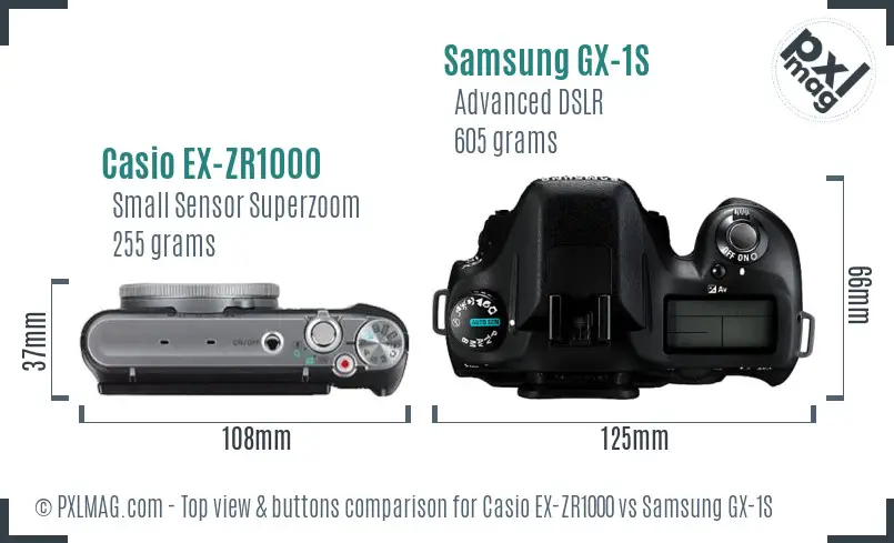 Casio EX-ZR1000 vs Samsung GX-1S top view buttons comparison