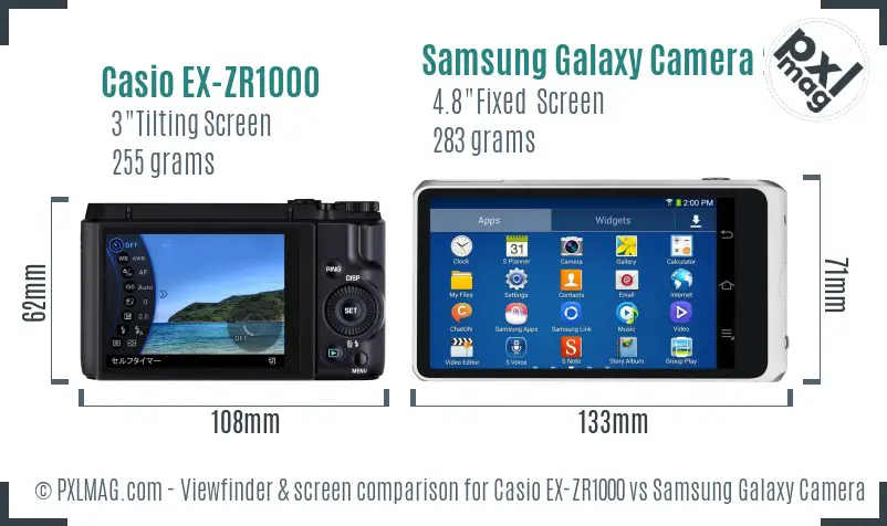 Casio EX-ZR1000 vs Samsung Galaxy Camera 2 Screen and Viewfinder comparison