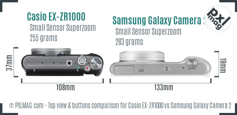 Casio EX-ZR1000 vs Samsung Galaxy Camera 2 top view buttons comparison