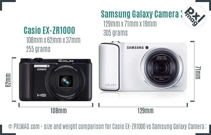 Casio EX-ZR1000 vs Samsung Galaxy Camera 3G size comparison Casio EX-ZR1000 vs Samsung Galaxy Camera 3G size comparison