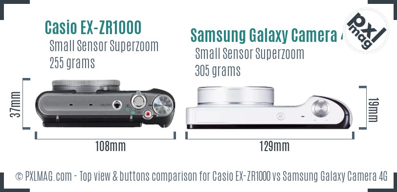 Casio EX-ZR1000 vs Samsung Galaxy Camera 4G top view buttons comparison