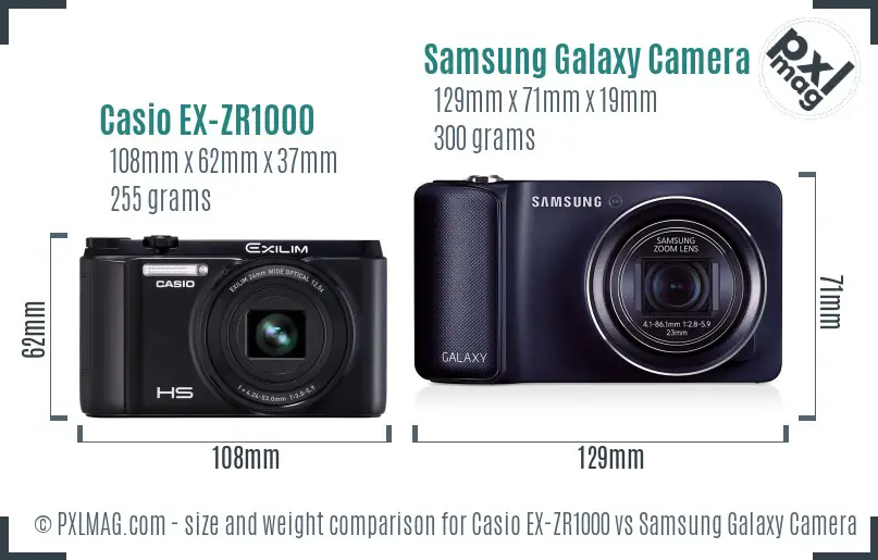 Casio EX-ZR1000 vs Samsung Galaxy Camera size comparison