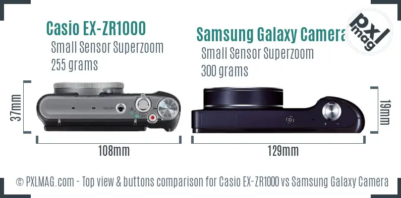 Casio EX-ZR1000 vs Samsung Galaxy Camera top view buttons comparison