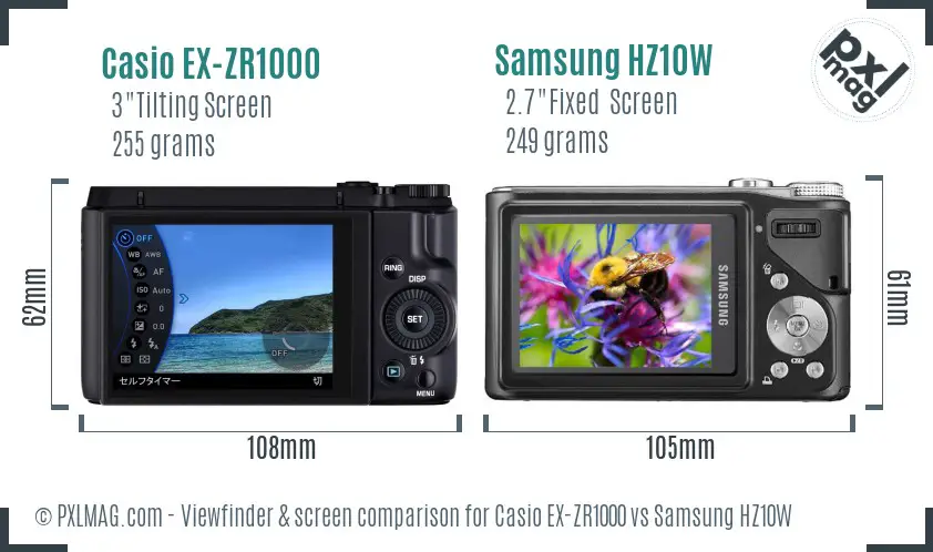 Casio EX-ZR1000 vs Samsung HZ10W Screen and Viewfinder comparison