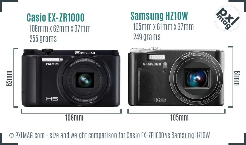 Casio EX-ZR1000 vs Samsung HZ10W size comparison