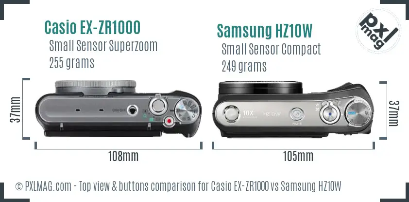 Casio EX-ZR1000 vs Samsung HZ10W top view buttons comparison
