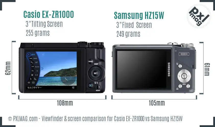 Casio EX-ZR1000 vs Samsung HZ15W Screen and Viewfinder comparison