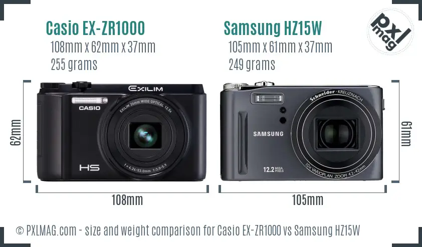 Casio EX-ZR1000 vs Samsung HZ15W size comparison