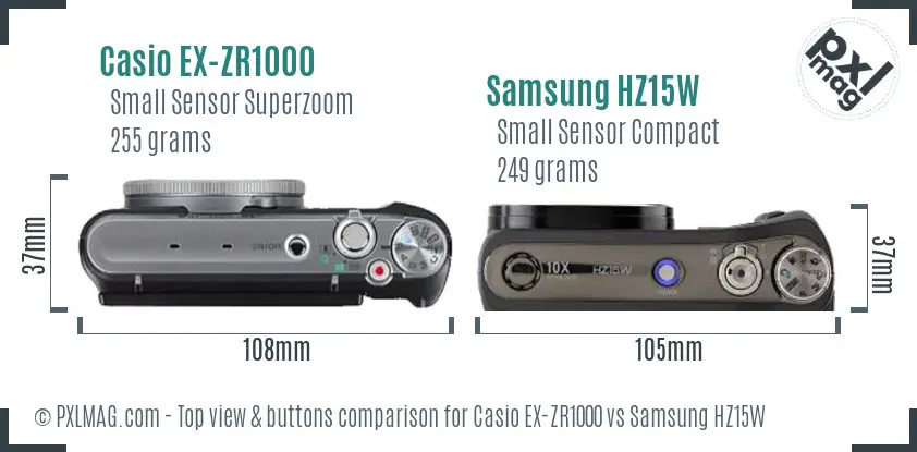 Casio EX-ZR1000 vs Samsung HZ15W top view buttons comparison