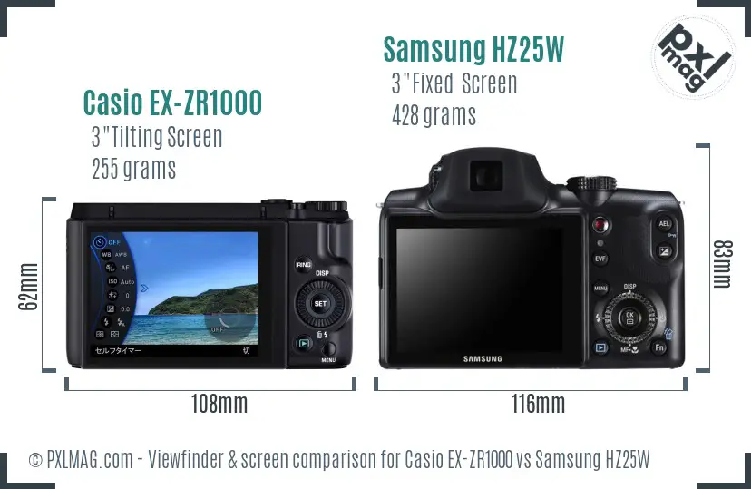 Casio EX-ZR1000 vs Samsung HZ25W Screen and Viewfinder comparison