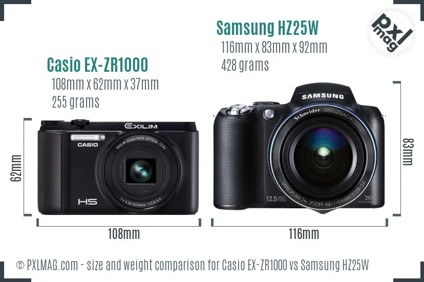 Casio EX-ZR1000 vs Samsung HZ25W size comparison