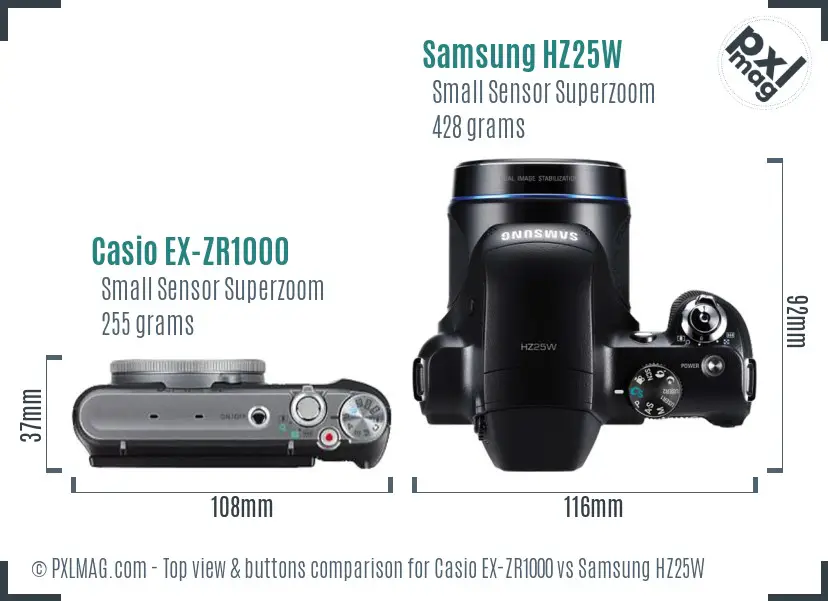 Casio EX-ZR1000 vs Samsung HZ25W top view buttons comparison
