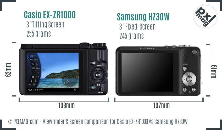 Casio EX-ZR1000 vs Samsung HZ30W Screen and Viewfinder comparison