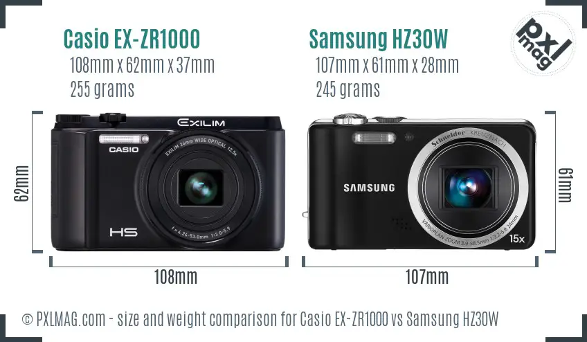 Casio EX-ZR1000 vs Samsung HZ30W size comparison