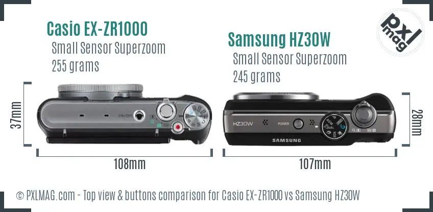 Casio EX-ZR1000 vs Samsung HZ30W top view buttons comparison