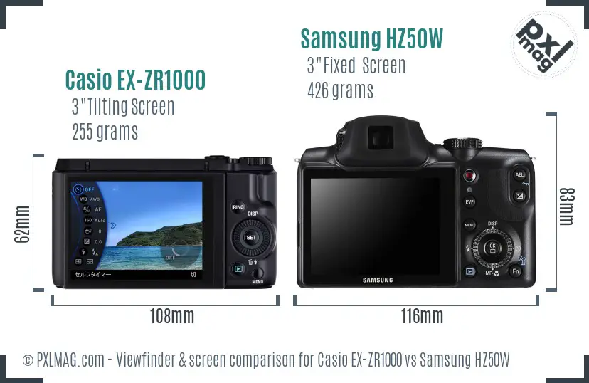 Casio EX-ZR1000 vs Samsung HZ50W Screen and Viewfinder comparison