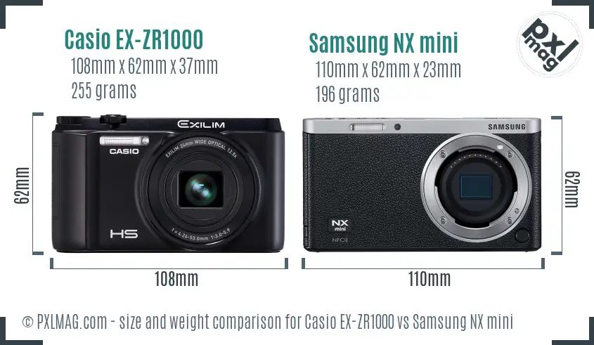 Casio EX-ZR1000 vs Samsung NX mini size comparison Casio EX-ZR1000 vs Samsung NX mini size comparison