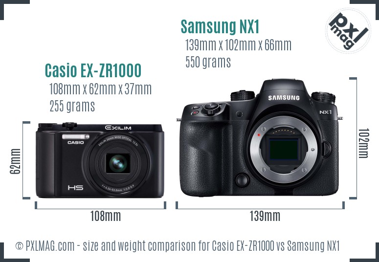 Casio EX-ZR1000 vs Samsung NX1 size comparison Casio EX-ZR1000 vs Samsung NX1 size comparison