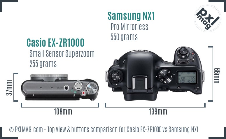Casio EX-ZR1000 vs Samsung NX1 top view buttons comparison