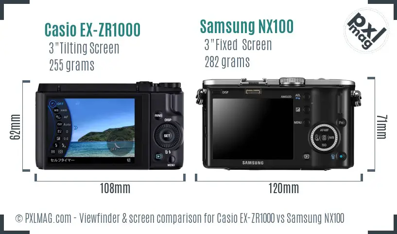 Casio EX-ZR1000 vs Samsung NX100 Screen and Viewfinder comparison