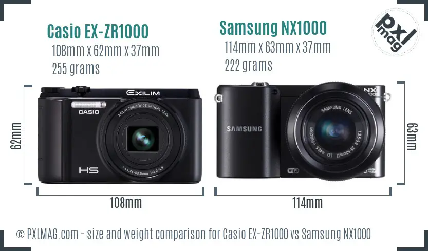 Casio EX-ZR1000 vs Samsung NX1000 size comparison Casio EX-ZR1000 vs Samsung NX1000 size comparison
