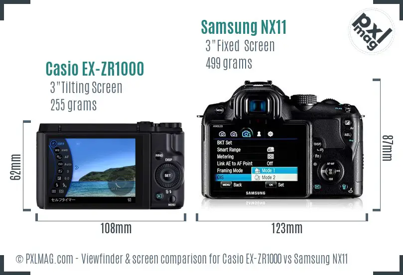Casio EX-ZR1000 vs Samsung NX11 Screen and Viewfinder comparison Casio EX-ZR1000 vs Samsung NX11 Screen and Viewfinder comparison