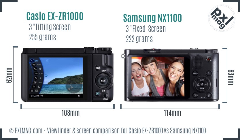 Casio EX-ZR1000 vs Samsung NX1100 Screen and Viewfinder comparison
