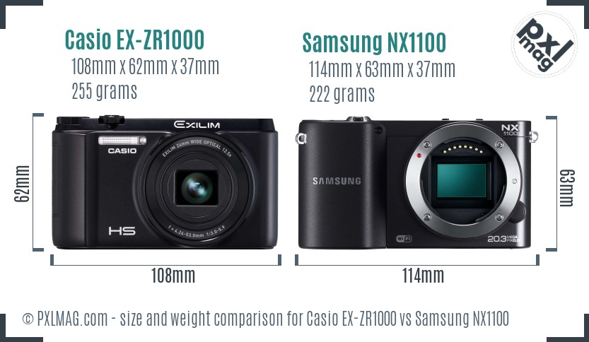 Casio EX-ZR1000 vs Samsung NX1100 size comparison