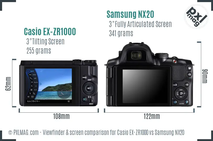 Casio EX-ZR1000 vs Samsung NX20 Screen and Viewfinder comparison Casio EX-ZR1000 vs Samsung NX20 Screen and Viewfinder comparison