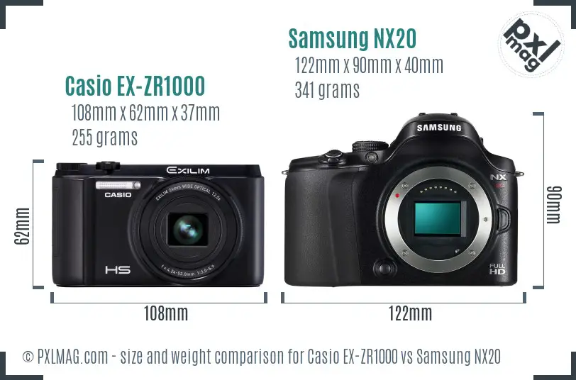 Casio EX-ZR1000 vs Samsung NX20 size comparison Casio EX-ZR1000 vs Samsung NX20 size comparison