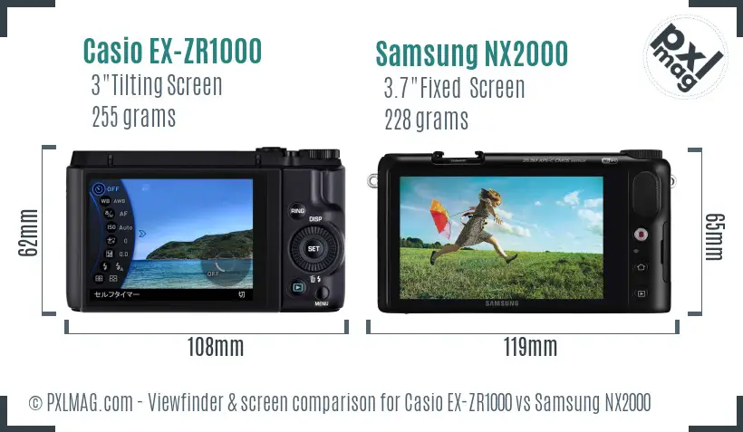 Casio EX-ZR1000 vs Samsung NX2000 Screen and Viewfinder comparison
