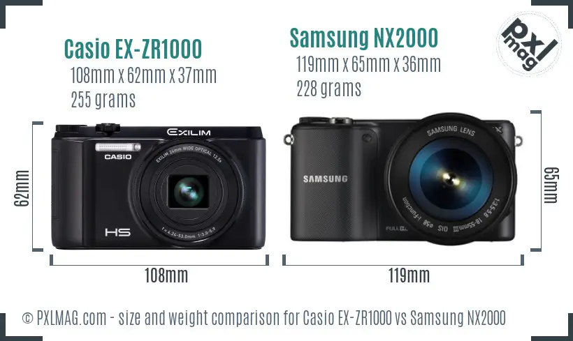 Casio EX-ZR1000 vs Samsung NX2000 size comparison