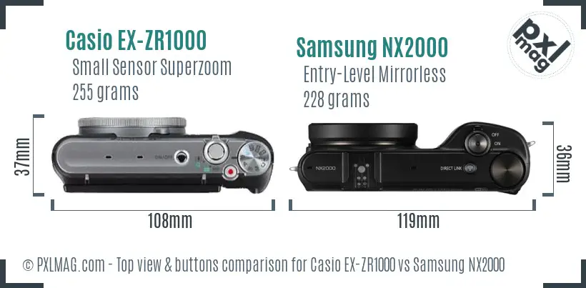 Casio EX-ZR1000 vs Samsung NX2000 top view buttons comparison