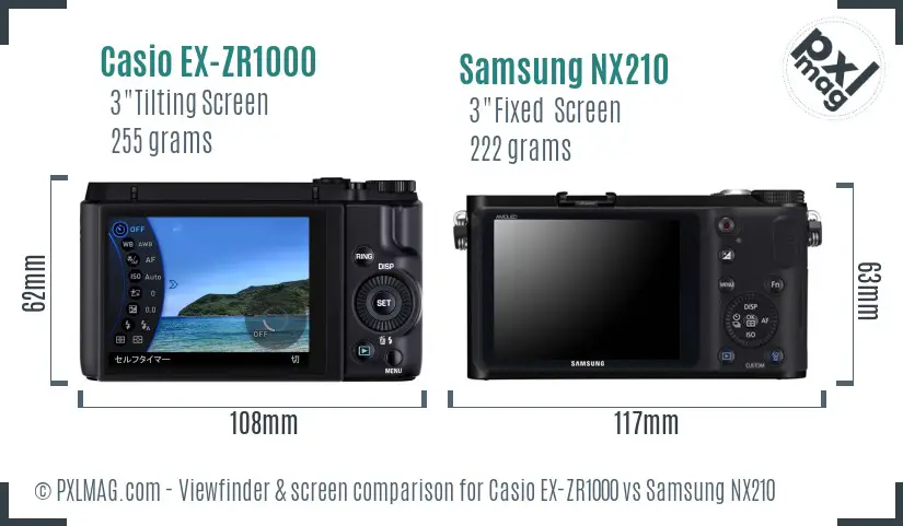 Casio EX-ZR1000 vs Samsung NX210 Screen and Viewfinder comparison