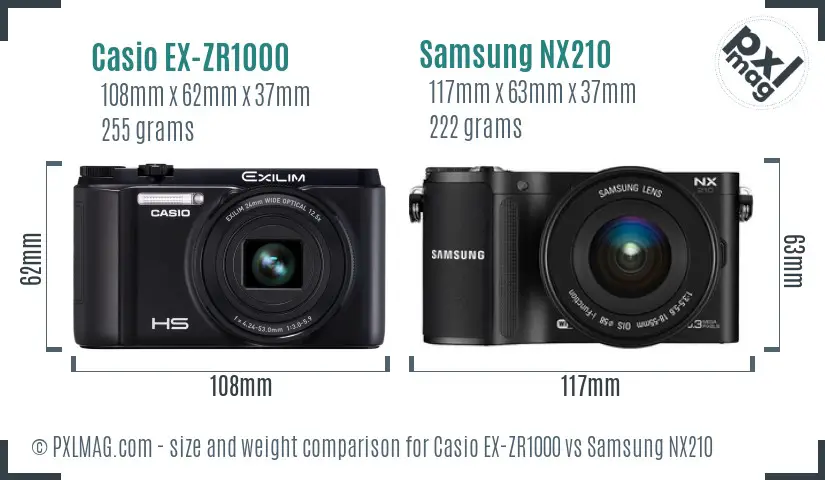 Casio EX-ZR1000 vs Samsung NX210 size comparison