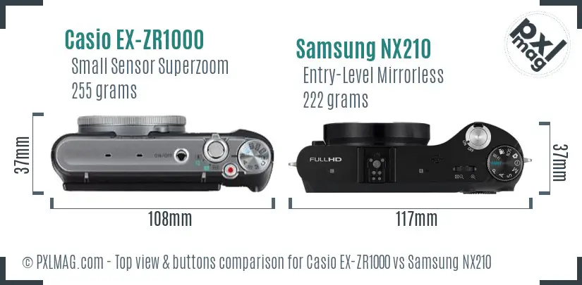 Casio EX-ZR1000 vs Samsung NX210 top view buttons comparison